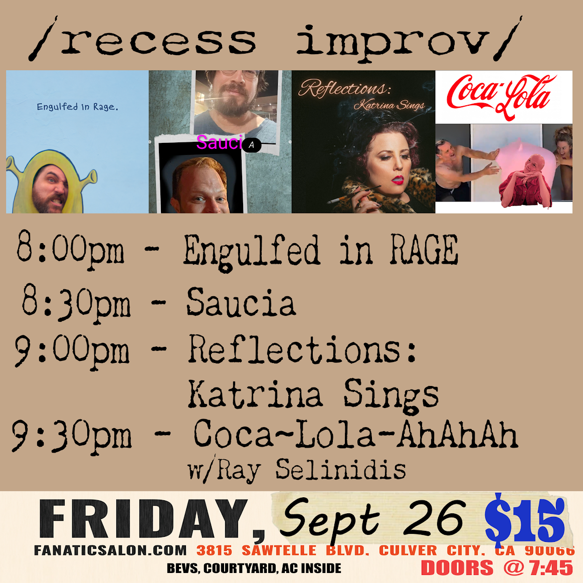 recess variety comedy show, fantatic salon